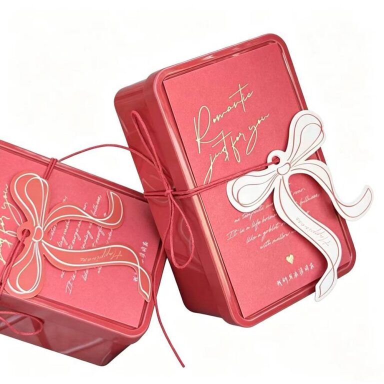 Tin Box Rectangular Tinplate Gift Box with Bow Tag